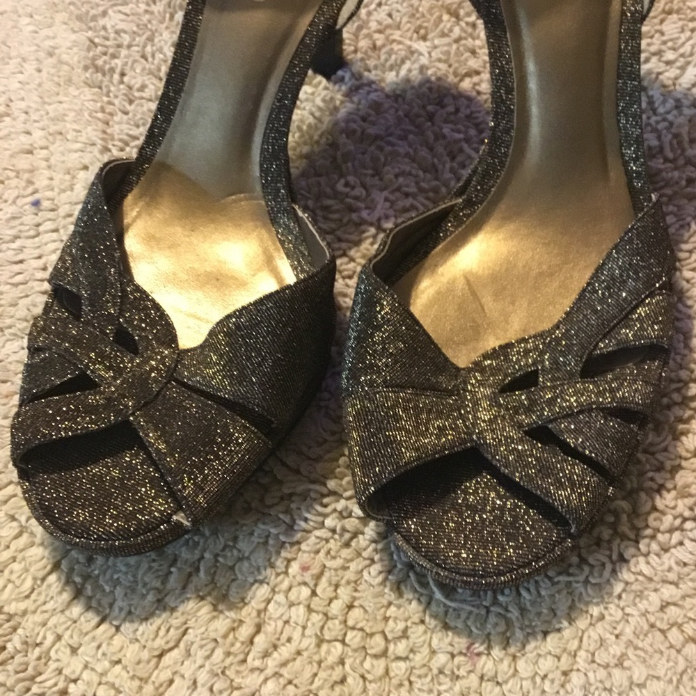 Michelle D Black Glitter Peep-Toe Heels - Picture 4 of 14